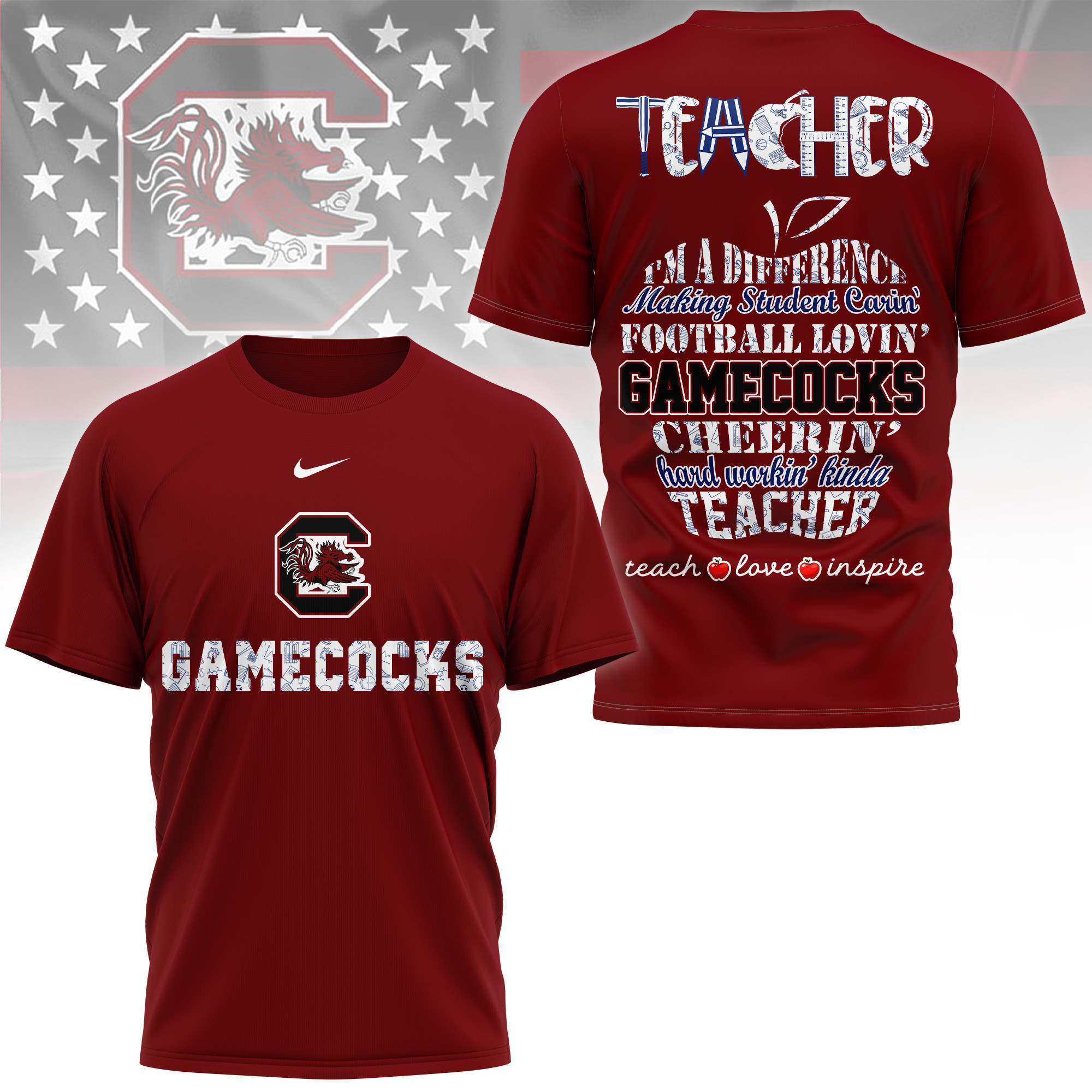 South Carolina Gamecocks | Premium Teacher Pride 3D Shirt TTH2105261 - Image 3