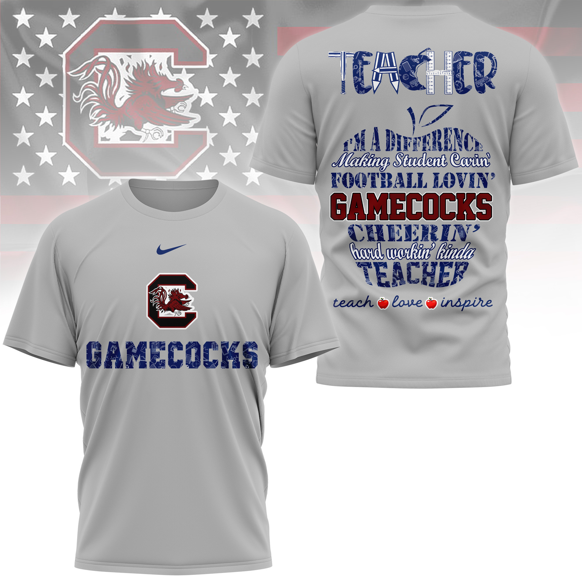 South Carolina Gamecocks | Premium Teacher Pride 3D Shirt TTH2105261 - Image 2