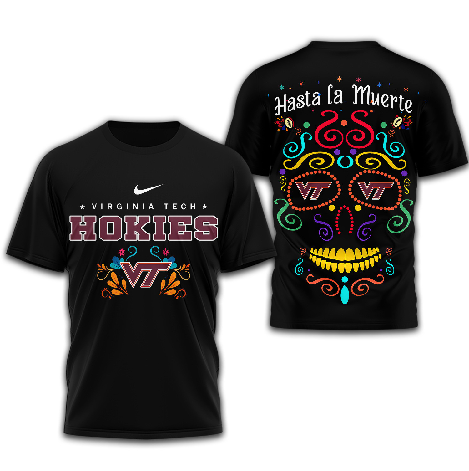 Virginia Tech Hokies | Premium NCAA Day of the Dead 3D Shirt TTH2105333