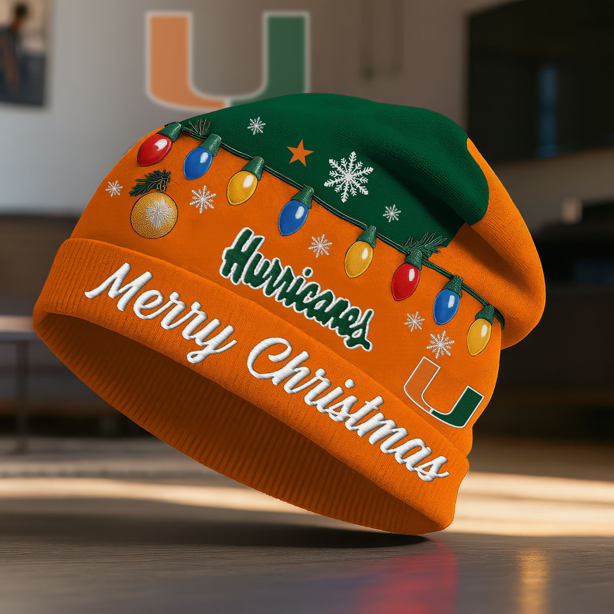 Miami Hurricanes | Premium NCAA Christmas Beanie Hat TTH2105274 - Image 2