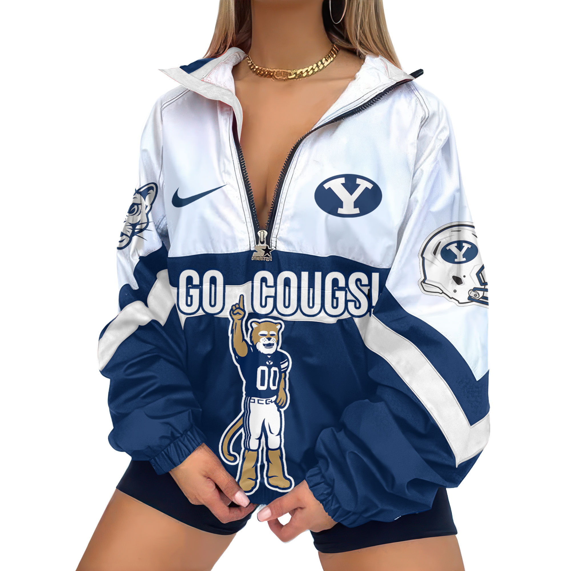 BYU Cougars | Premium Women’s Printed V-Neck Zipper Sweatshirt Jackets TTH2105117