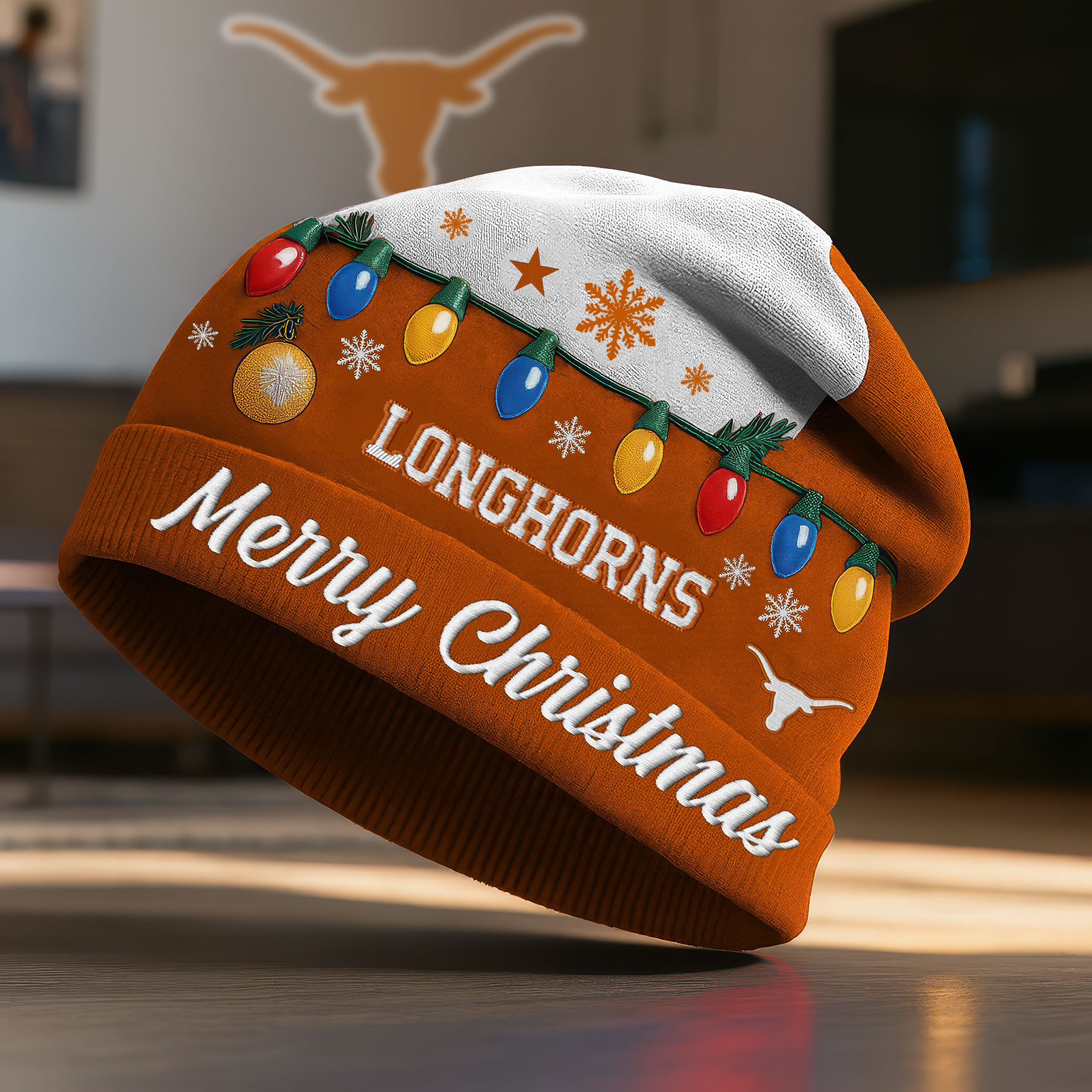 Texas Longhorns | Premium NCAA Christmas Beanie Hat TTH2105274 - Image 2