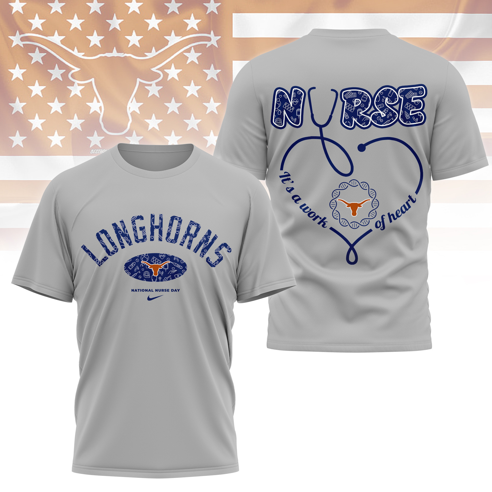 Texas Longhorns | Premium Nurse Appreciation Day 3D Shirt TTH2105281 - Image 2