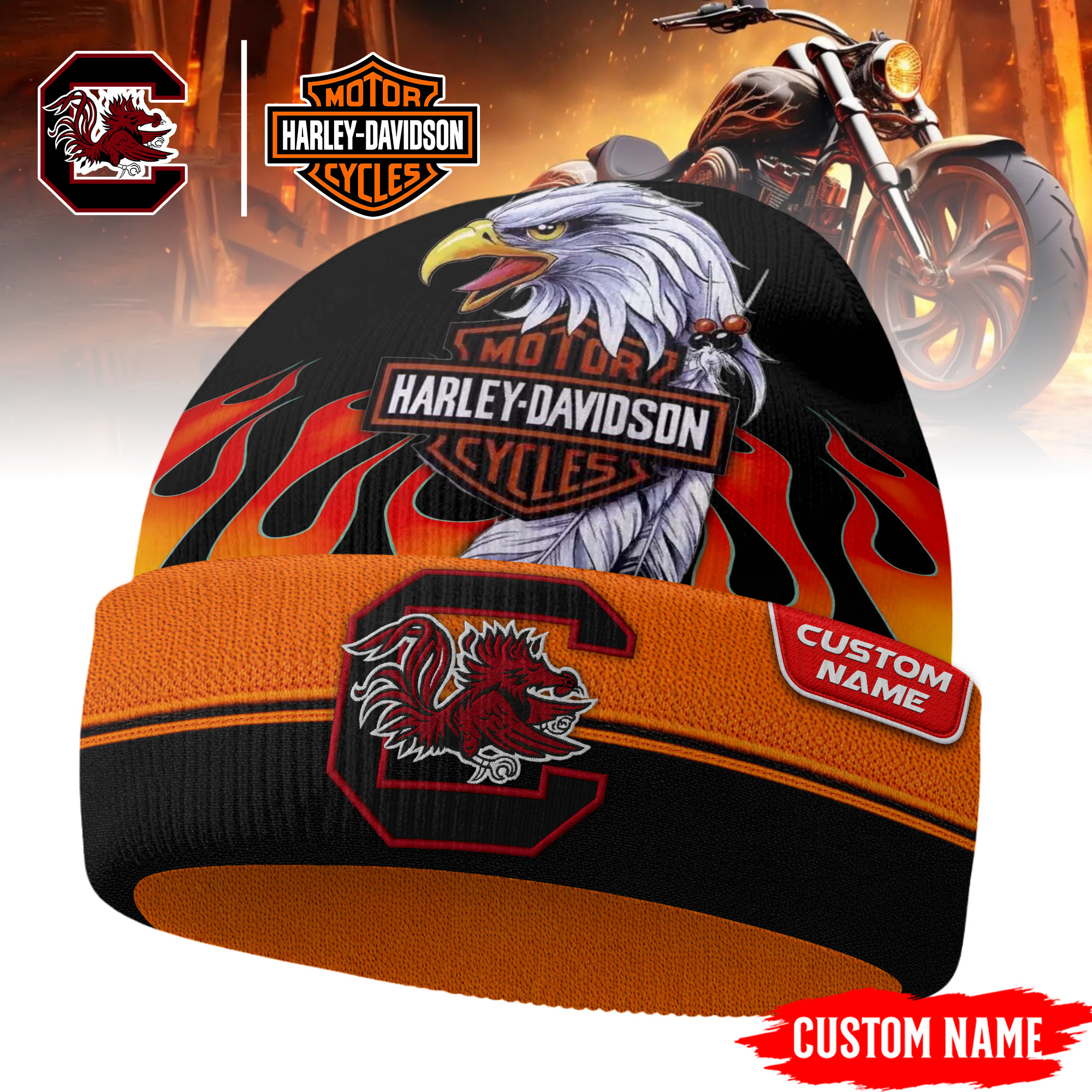 South Carolina Gamecocks | Premium NCAA Harley Davidson Beanie Hat TTH2105316 - Image 2