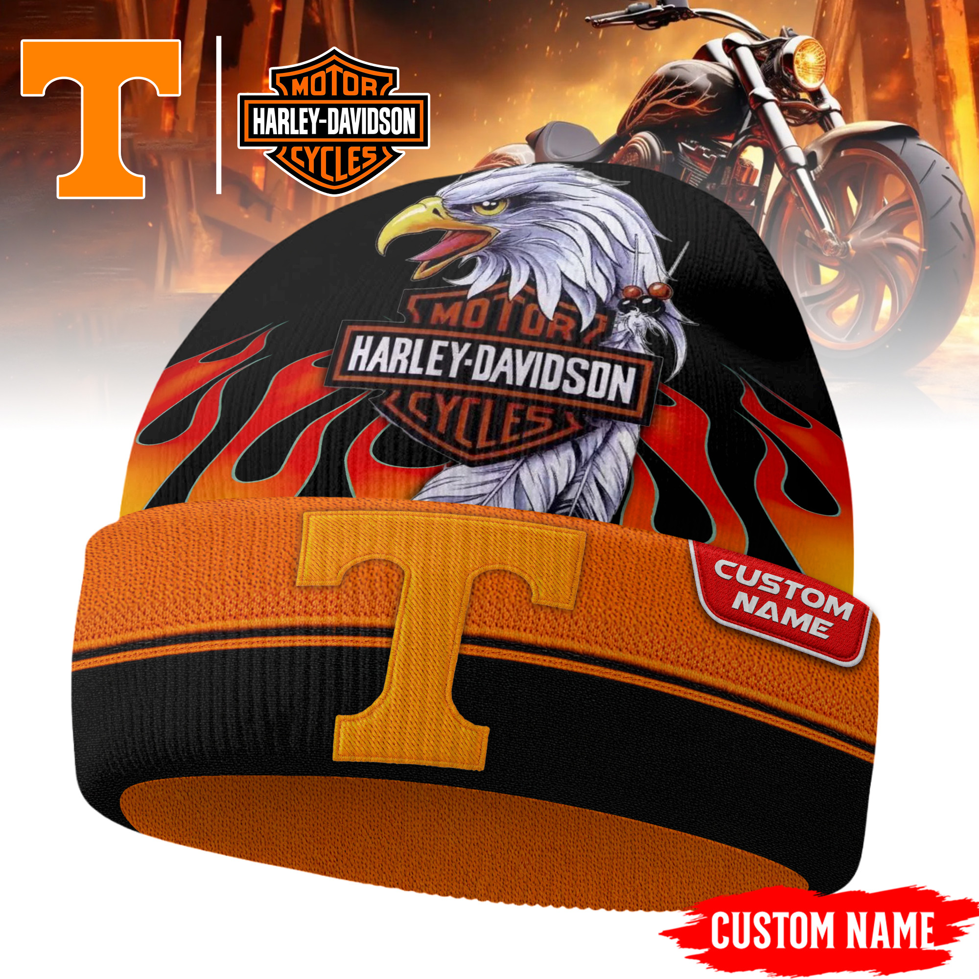 Tennessee Volunteers | Premium NCAA Harley Davidson Beanie Hat TTH2105316 - Image 2