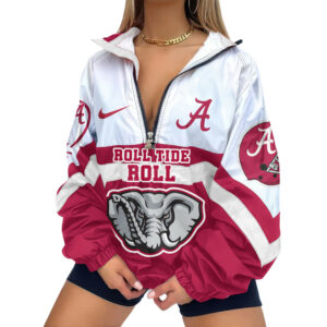 Alabama Crimson Tide | Premium Women’s Printed V-Neck Zipper Sweatshirt Jackets TTH2105117