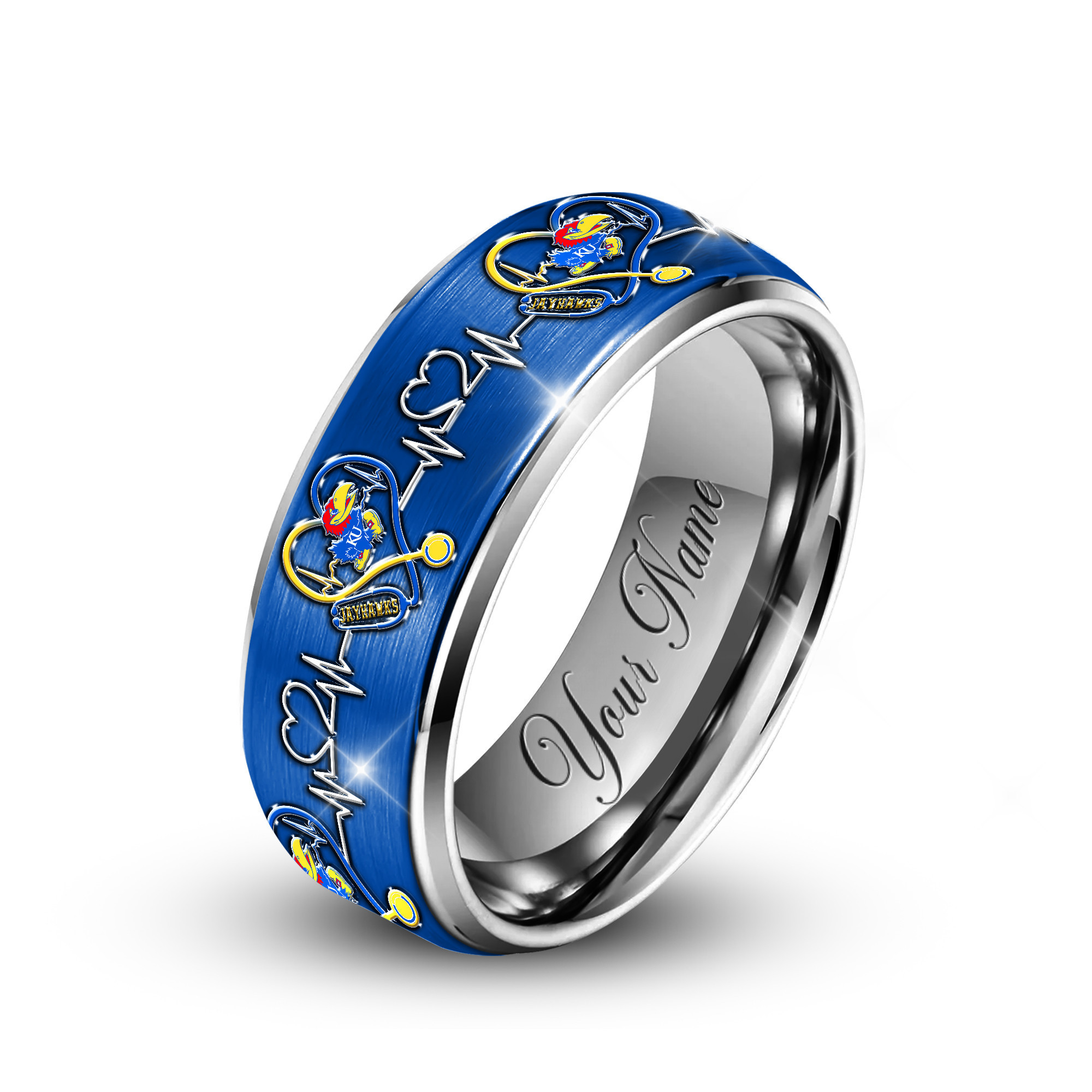 Kansas Jayhawks | Premium Silver Tungsten Nurse Ring – Perfect Gift For Fan TTH2105114 - Image 2
