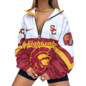 USC Trojans | Premium Women’s Printed V-Neck Zipper Sweatshirt Jackets TTH2105117