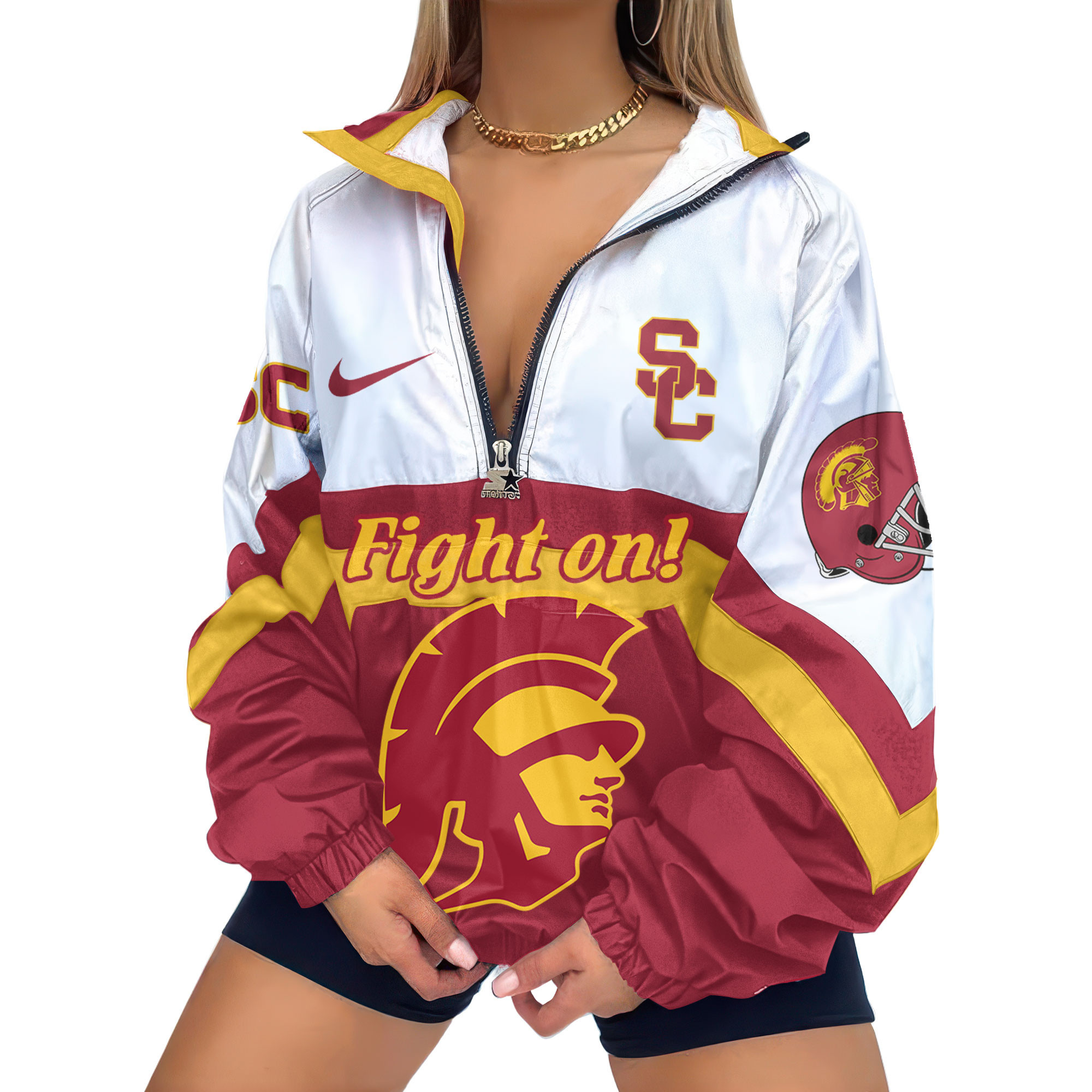 USC Trojans | Premium Women’s Printed V-Neck Zipper Sweatshirt Jackets TTH2105117