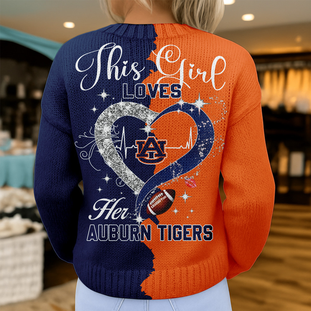Auburn Tigers Premium NCAA Heartbeat Cozy Split Knit Cardigan TTH240500 - Image 2
