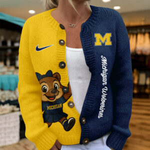 Michigan Wolverines Premium NCAA Heartbeat Cozy Split Knit Cardigan TTH240500