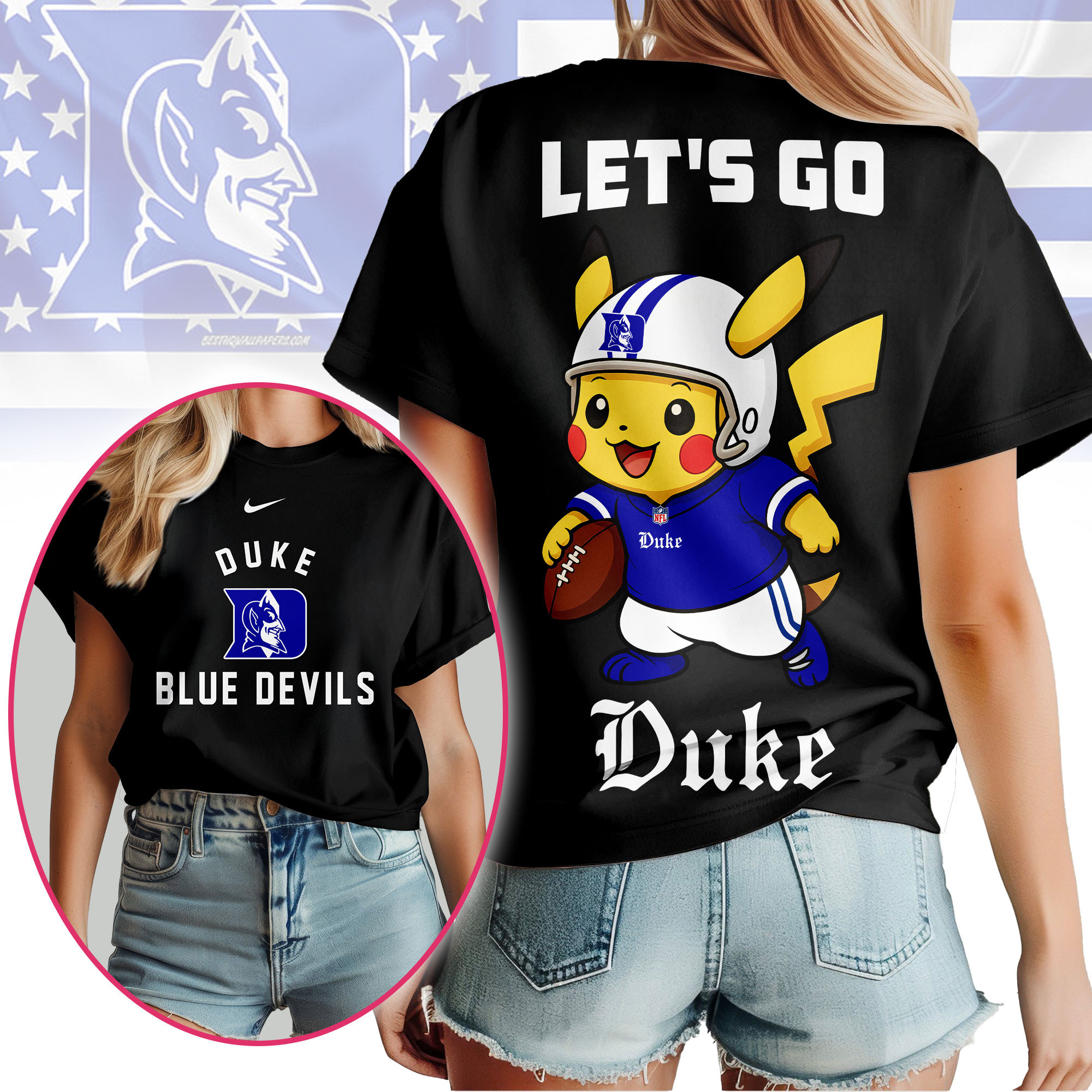 Duke Blue Devils Premium NCAA Pokemon Fan 3D Shirt TTH240502