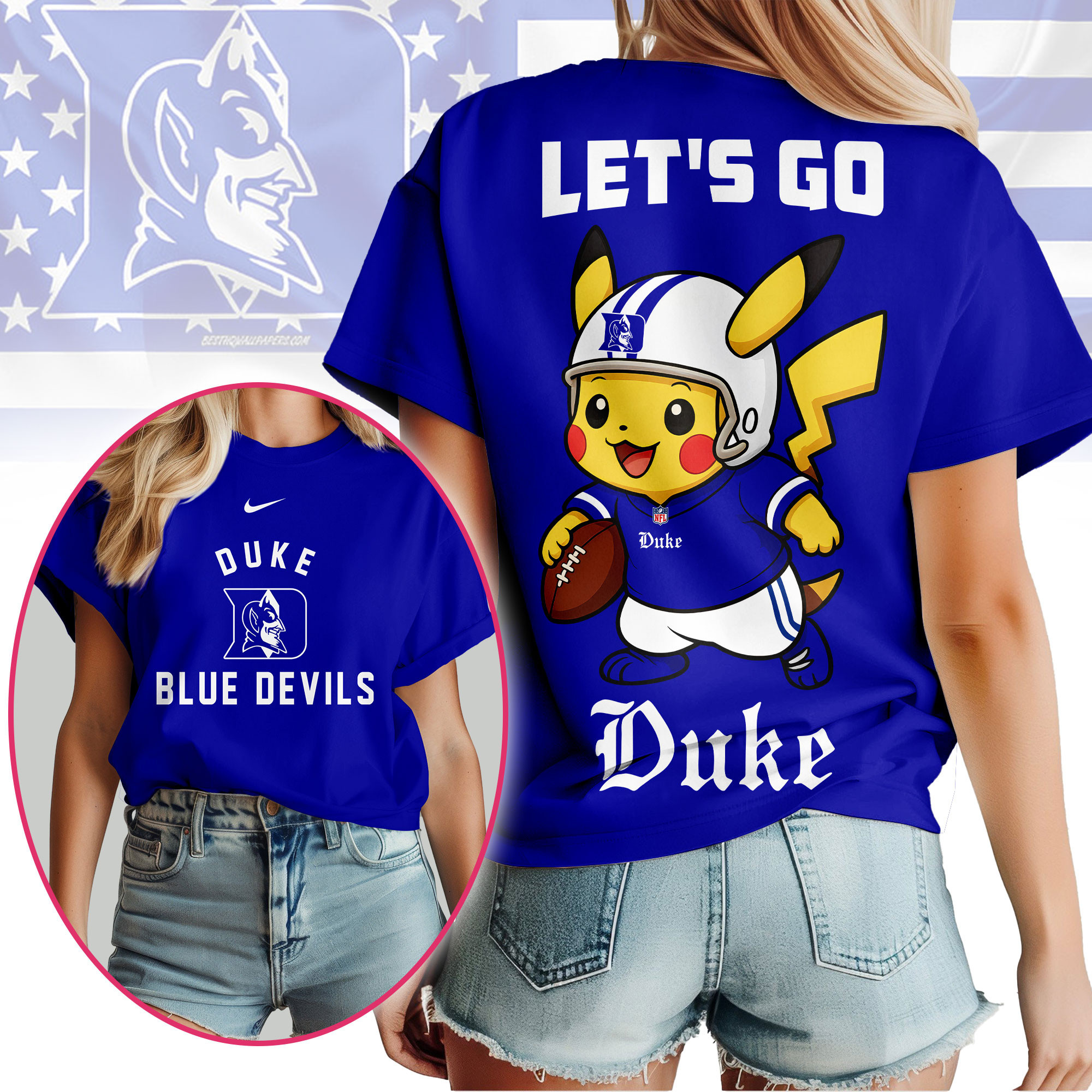 Duke Blue Devils Premium NCAA Pokemon Fan 3D Shirt TTH240502 - Image 2