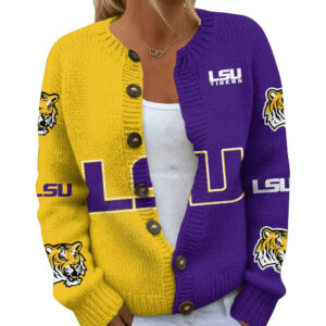 LSU Tigers Premium NCAA Cozy Split Knit Cardigan x Game Day Edition TTH240503