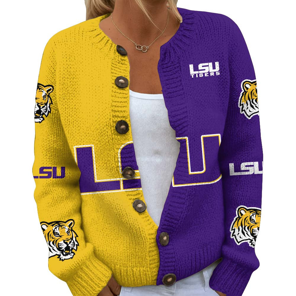 LSU Tigers Premium NCAA Cozy Split Knit Cardigan x Game Day Edition TTH240503
