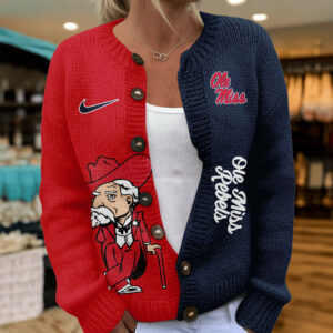 Ole Miss Rebels Premium NCAA Heartbeat Cozy Split Knit Cardigan TTH240500