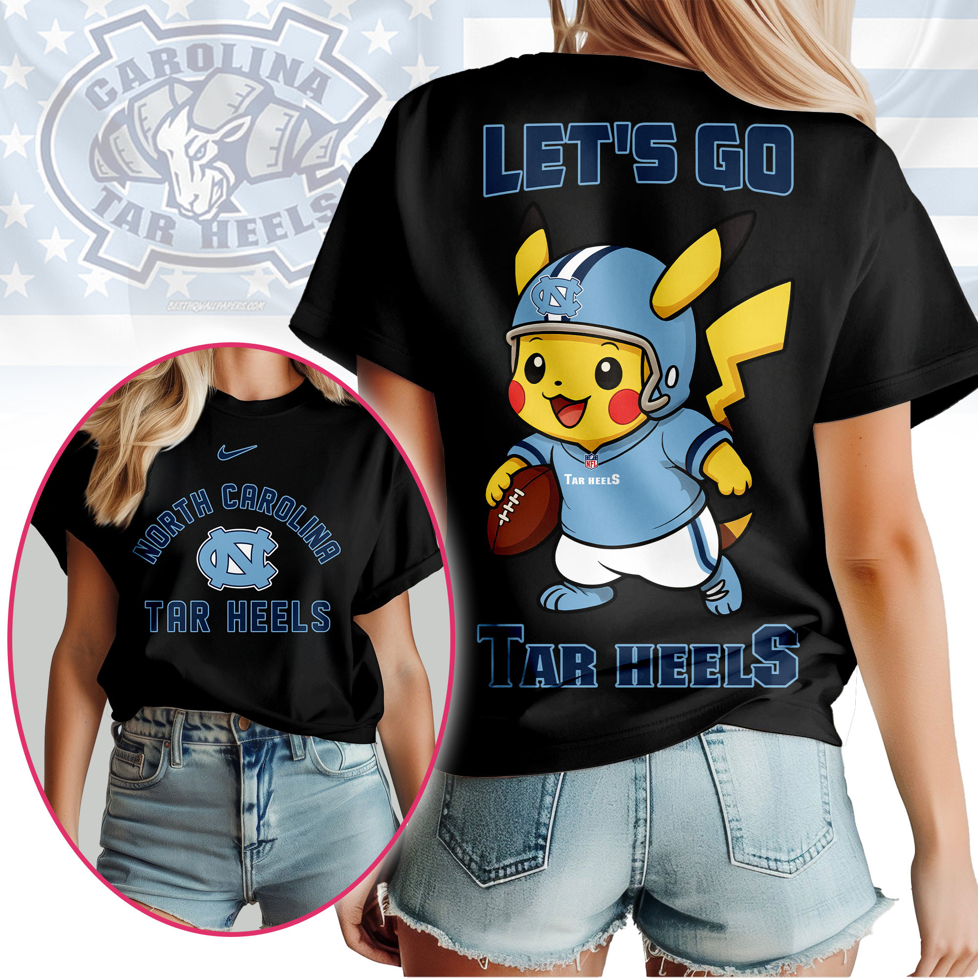 North Carolina Tar Heels Premium NCAA Pokemon Fan 3D Shirt TTH240502