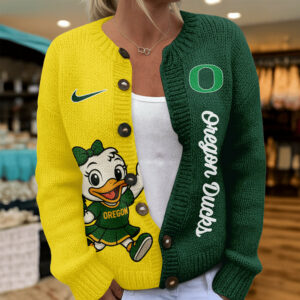 Oregon Ducks Premium NCAA Heartbeat Cozy Split Knit Cardigan TTH240500