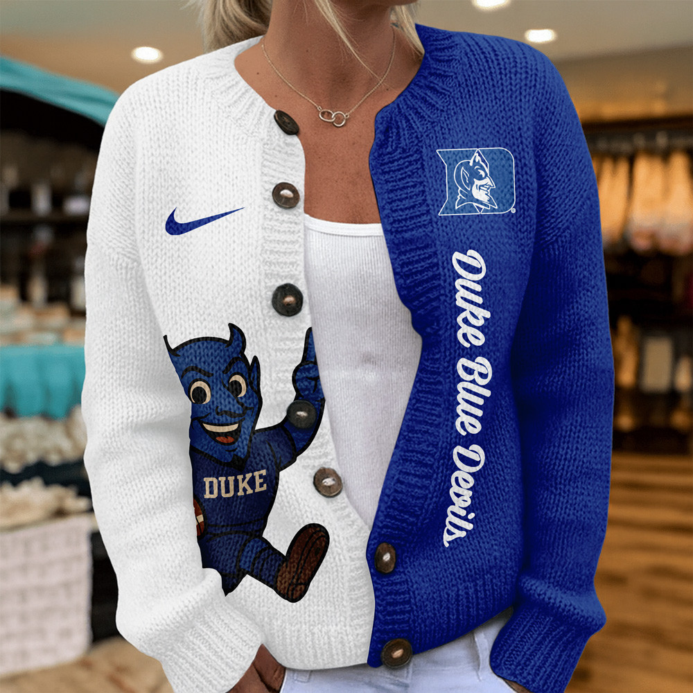 Duke Blue Devils Premium NCAA Heartbeat Cozy Split Knit Cardigan TTH240500 - Image 2