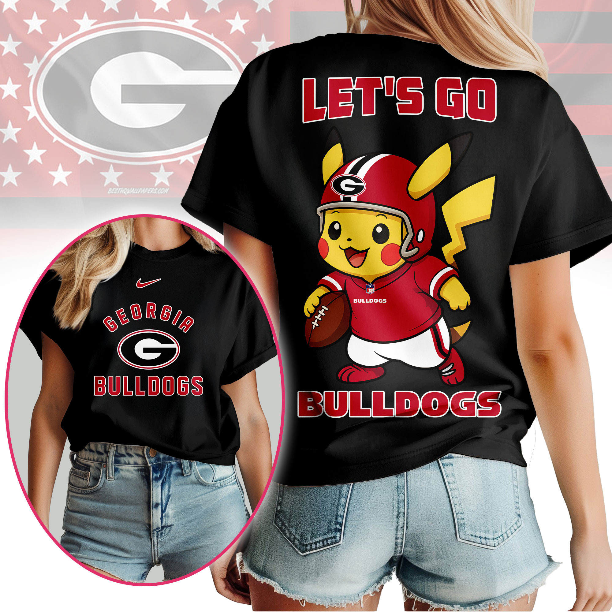 Georgia Bulldogs Premium NCAA Pokemon Fan 3D Shirt TTH240502