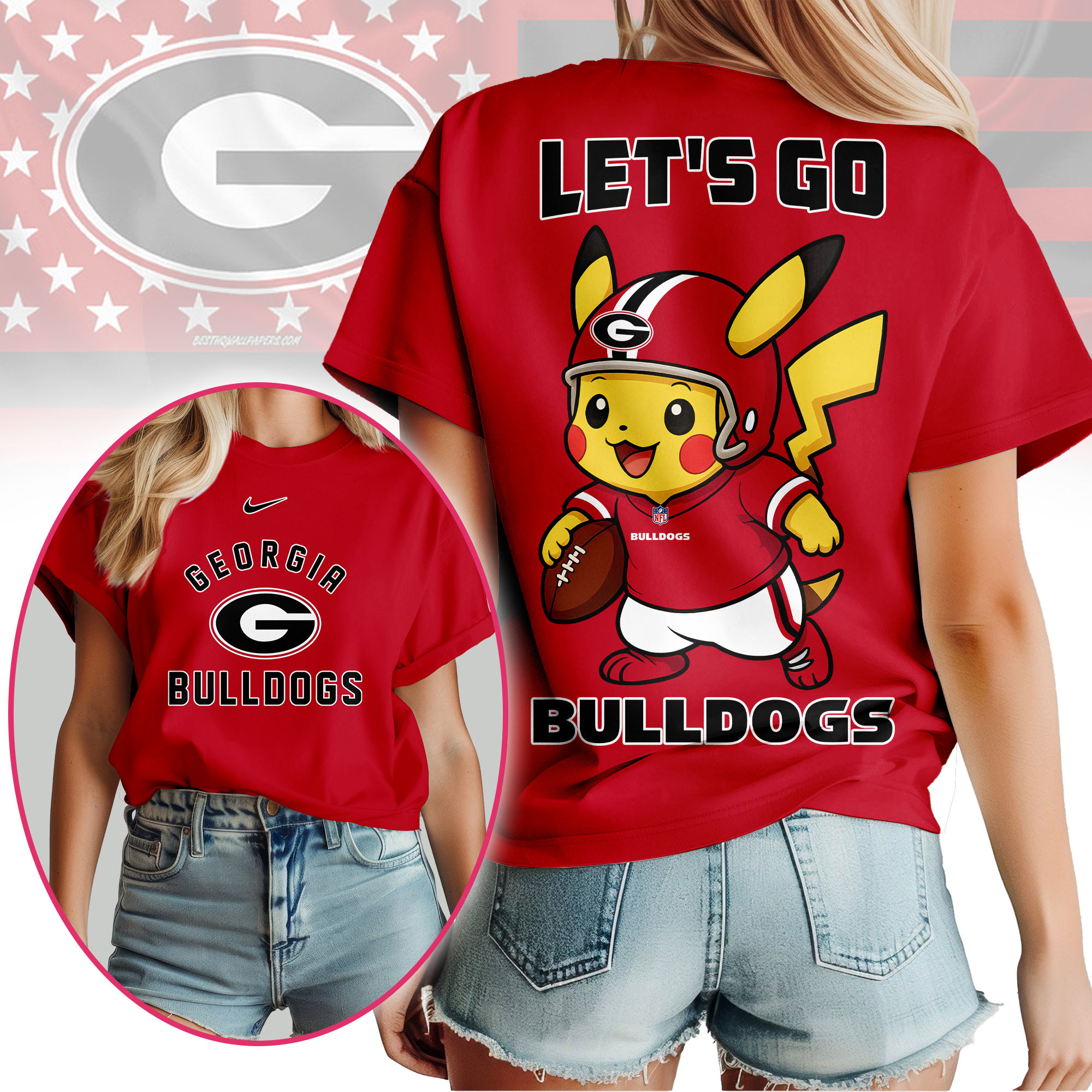 Georgia Bulldogs Premium NCAA Pokemon Fan 3D Shirt TTH240502 - Image 2
