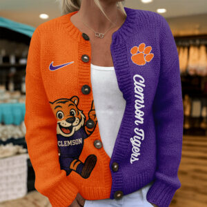 Clemson Tigers Premium NCAA Heartbeat Cozy Split Knit Cardigan TTH240500