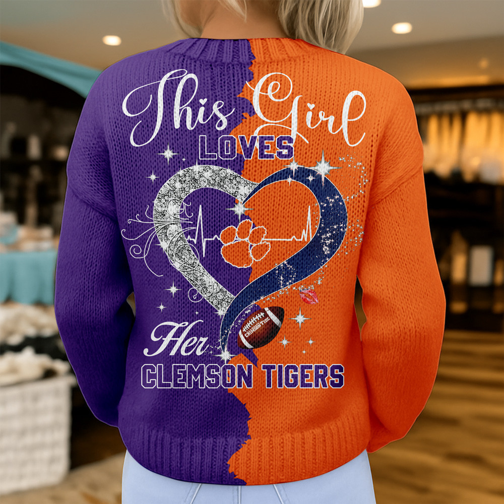 Clemson Tigers Premium NCAA Heartbeat Cozy Split Knit Cardigan TTH240500 - Image 2