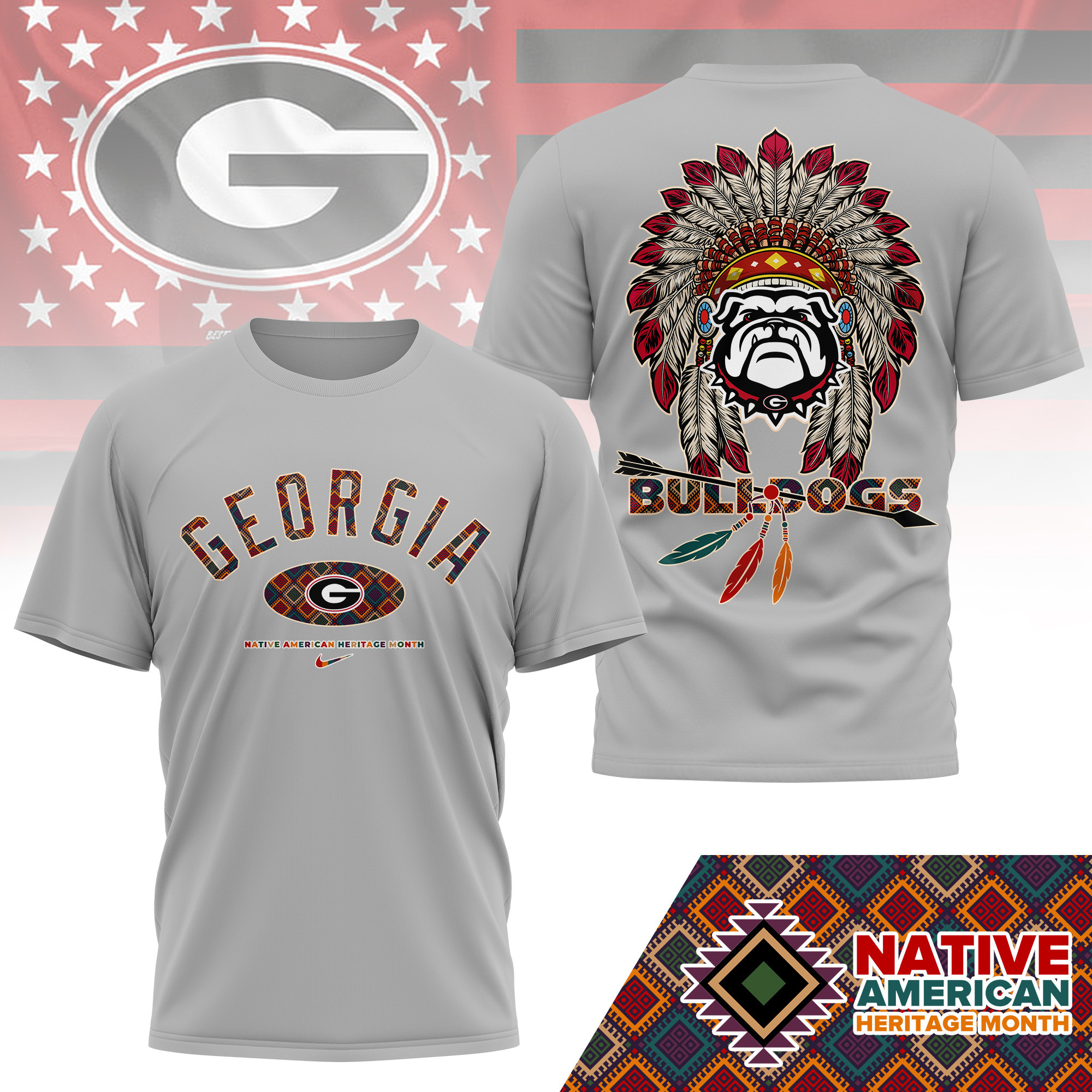 Georgia Bulldogs Premium NCAA Native American Heritage Month 3D Shirt TTH240510 - Image 2