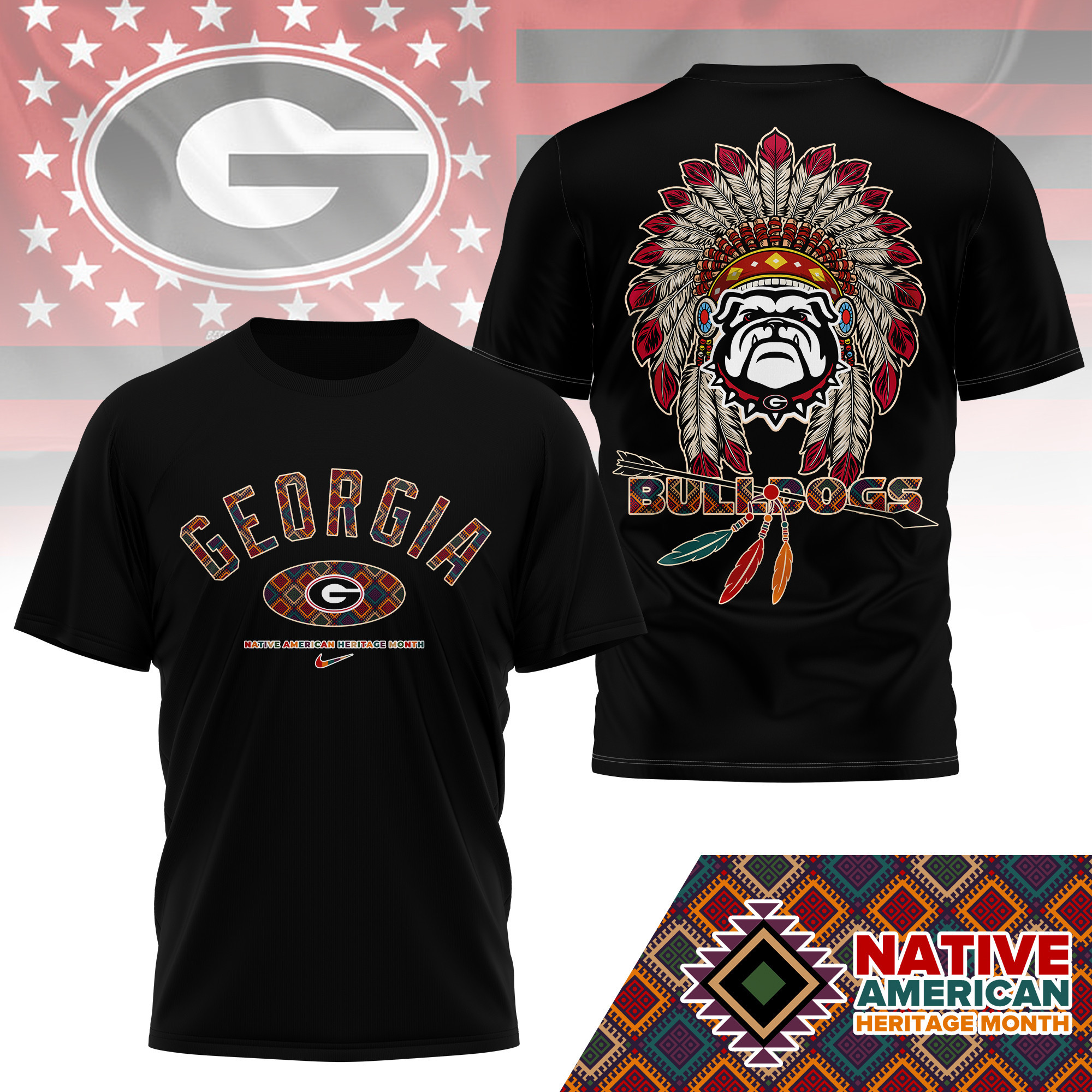 Georgia Bulldogs Premium NCAA Native American Heritage Month 3D Shirt TTH240510