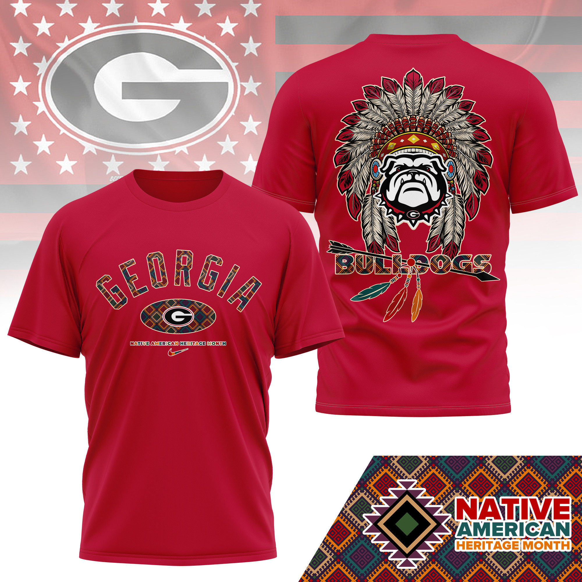 Georgia Bulldogs Premium NCAA Native American Heritage Month 3D Shirt TTH240510 - Image 3