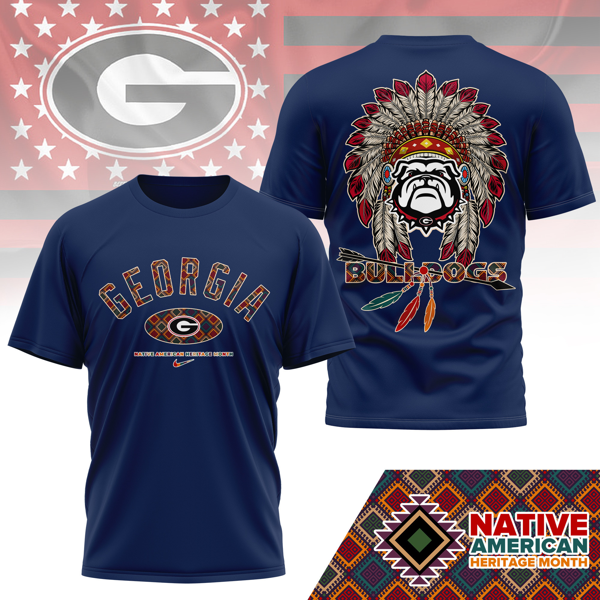 Georgia Bulldogs Premium NCAA Native American Heritage Month 3D Shirt TTH240510 - Image 4