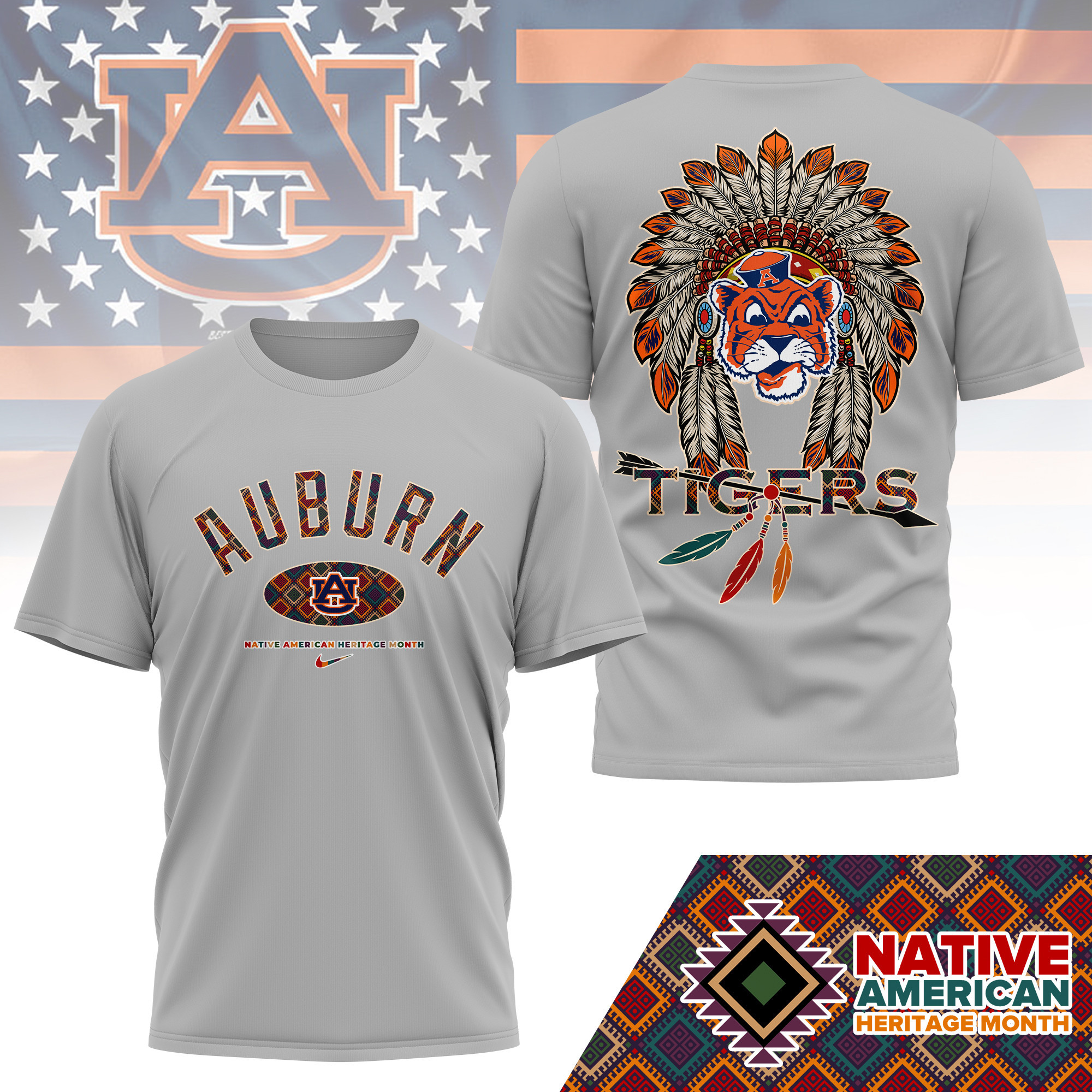 Auburn Tigers Premium NCAA Native American Heritage Month 3D Shirt TTH240510 - Image 2