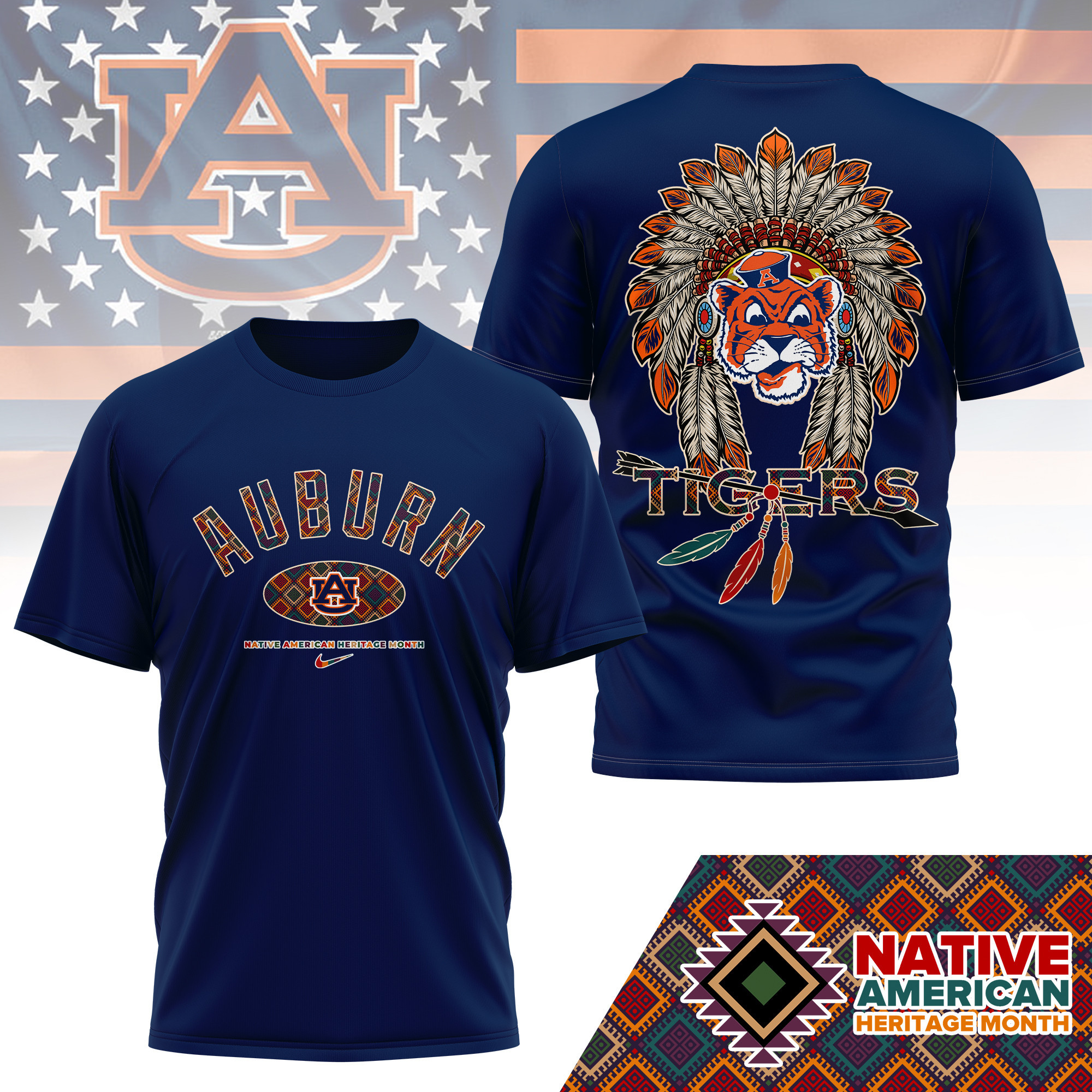 Auburn Tigers Premium NCAA Native American Heritage Month 3D Shirt TTH240510 - Image 3