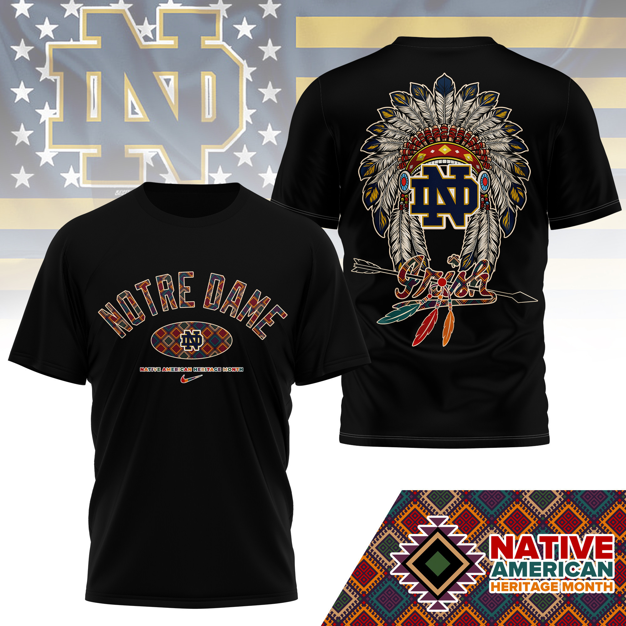 Notre Dame Fighting Irish Premium NCAA Native American Heritage Month 3D Shirt TTH240510