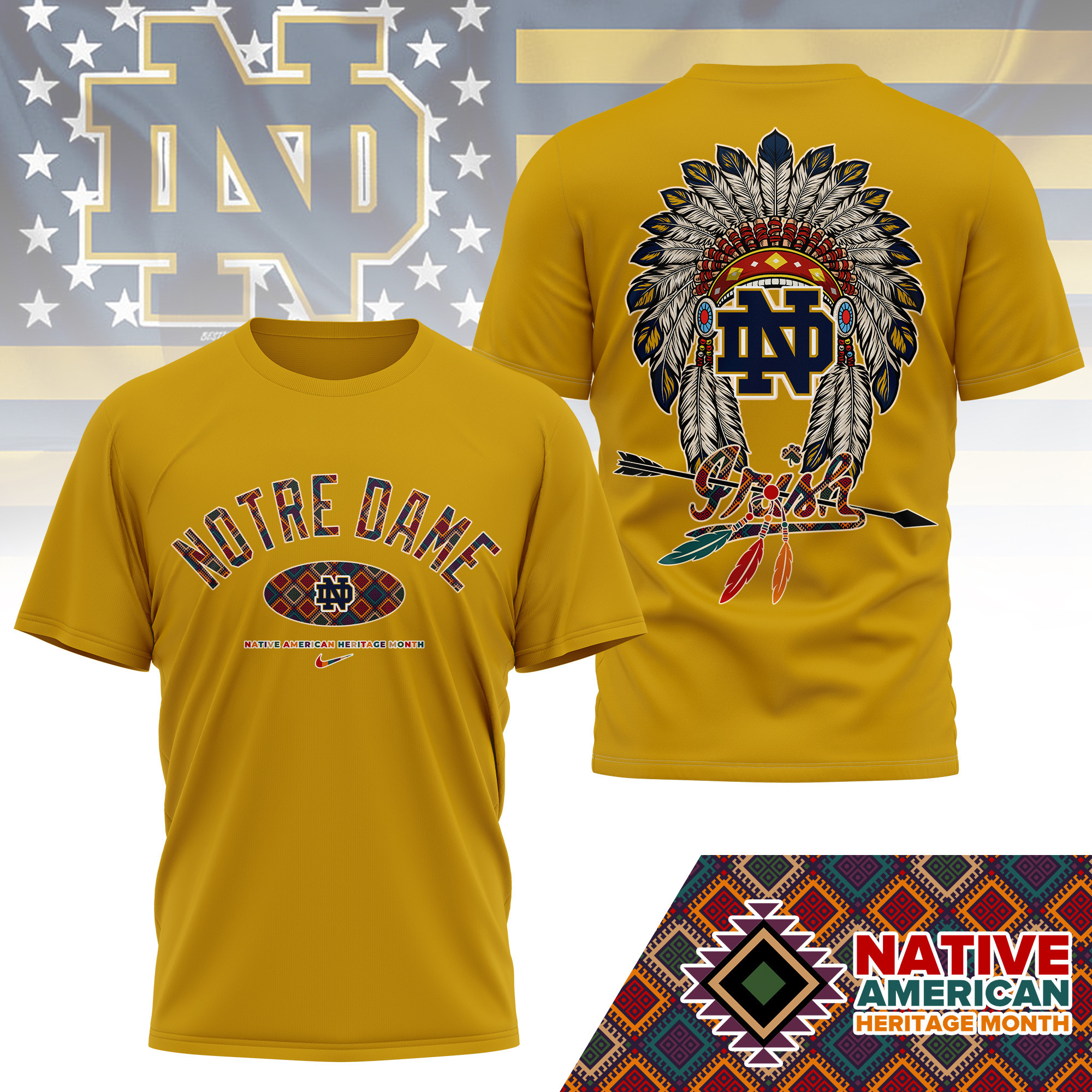 Notre Dame Fighting Irish Premium NCAA Native American Heritage Month 3D Shirt TTH240510 - Image 3
