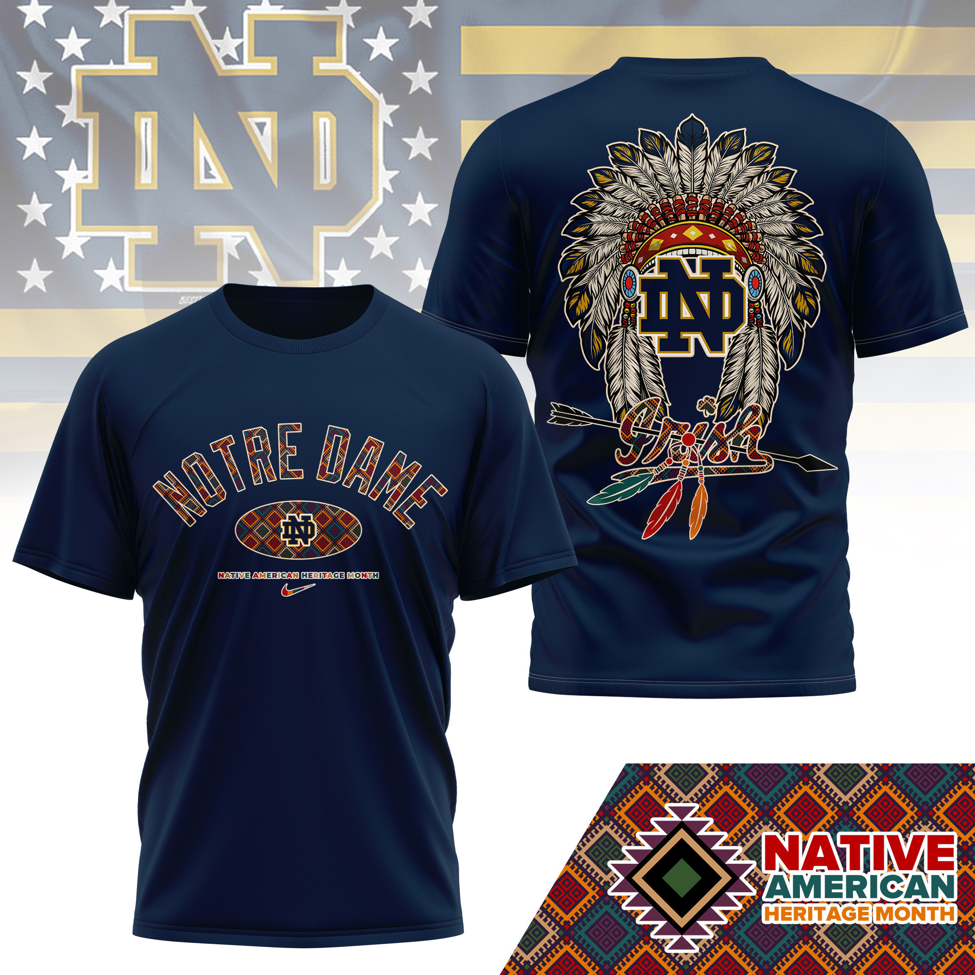 Notre Dame Fighting Irish Premium NCAA Native American Heritage Month 3D Shirt TTH240510 - Image 4