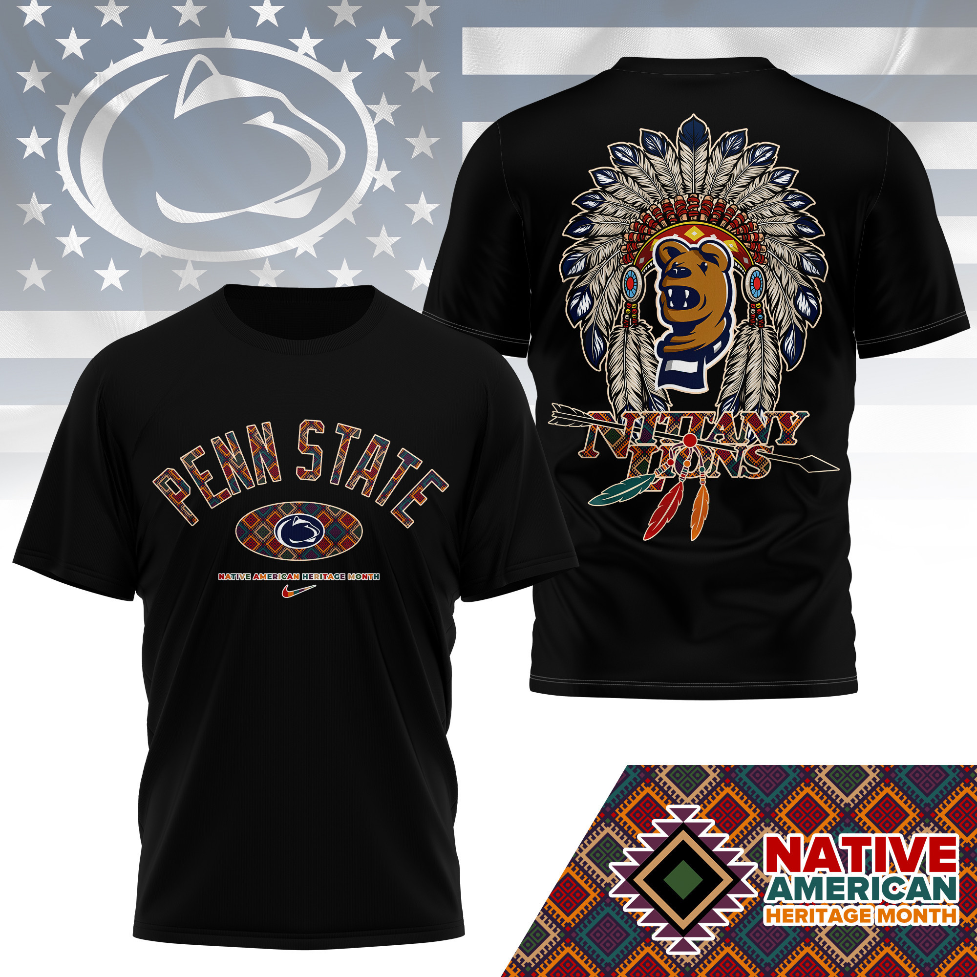 Penn State Nittany Lions Premium NCAA Native American Heritage Month 3D Shirt TTH240510