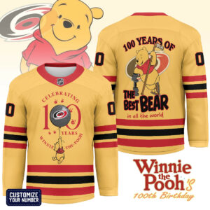 Carolina Hurricanes Premium NHL Winnie The Pooh 100th Anniversary Hockey Jersey TTH240518