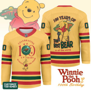 Minnesota Wild Premium NHL Winnie The Pooh 100th Anniversary Hockey Jersey TTH240518