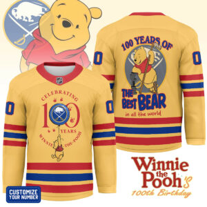 Buffalo Sabres Premium NHL Winnie The Pooh 100th Anniversary Hockey Jersey TTH240518