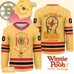 Boston Bruins Premium NHL Winnie The Pooh 100th Anniversary Hockey Jersey TTH240518