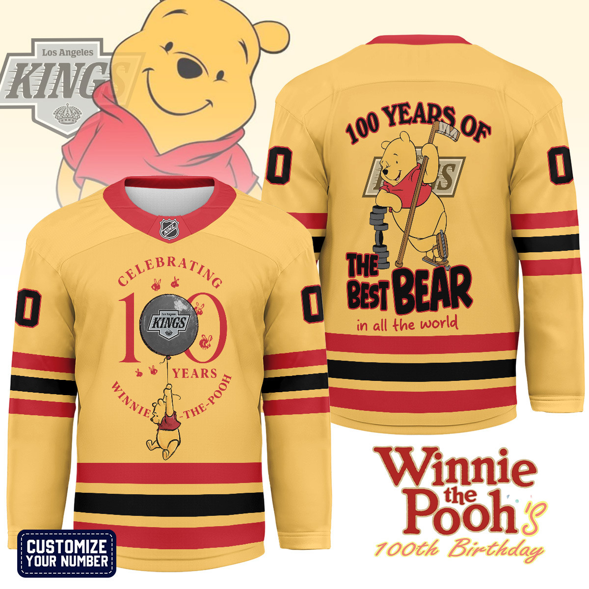 Los Angeles Kings Premium NHL Winnie The Pooh 100th Anniversary Hockey Jersey TTH240518