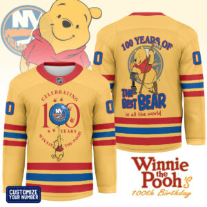 New York Islanders Premium NHL Winnie The Pooh 100th Anniversary Hockey Jersey TTH240518