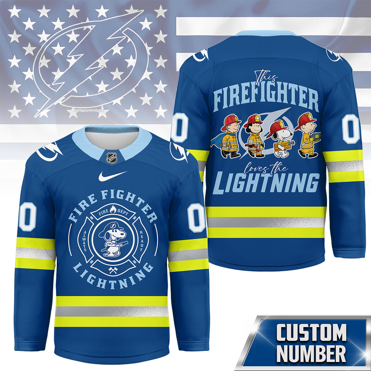 Tampa Bay Lightning Premium NHL Snoopy Firefighter Hockey Jersey TTH240522 - Image 2