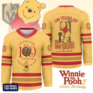 Vegas Golden Knights Premium NHL Winnie The Pooh 100th Anniversary Hockey Jersey TTH240518