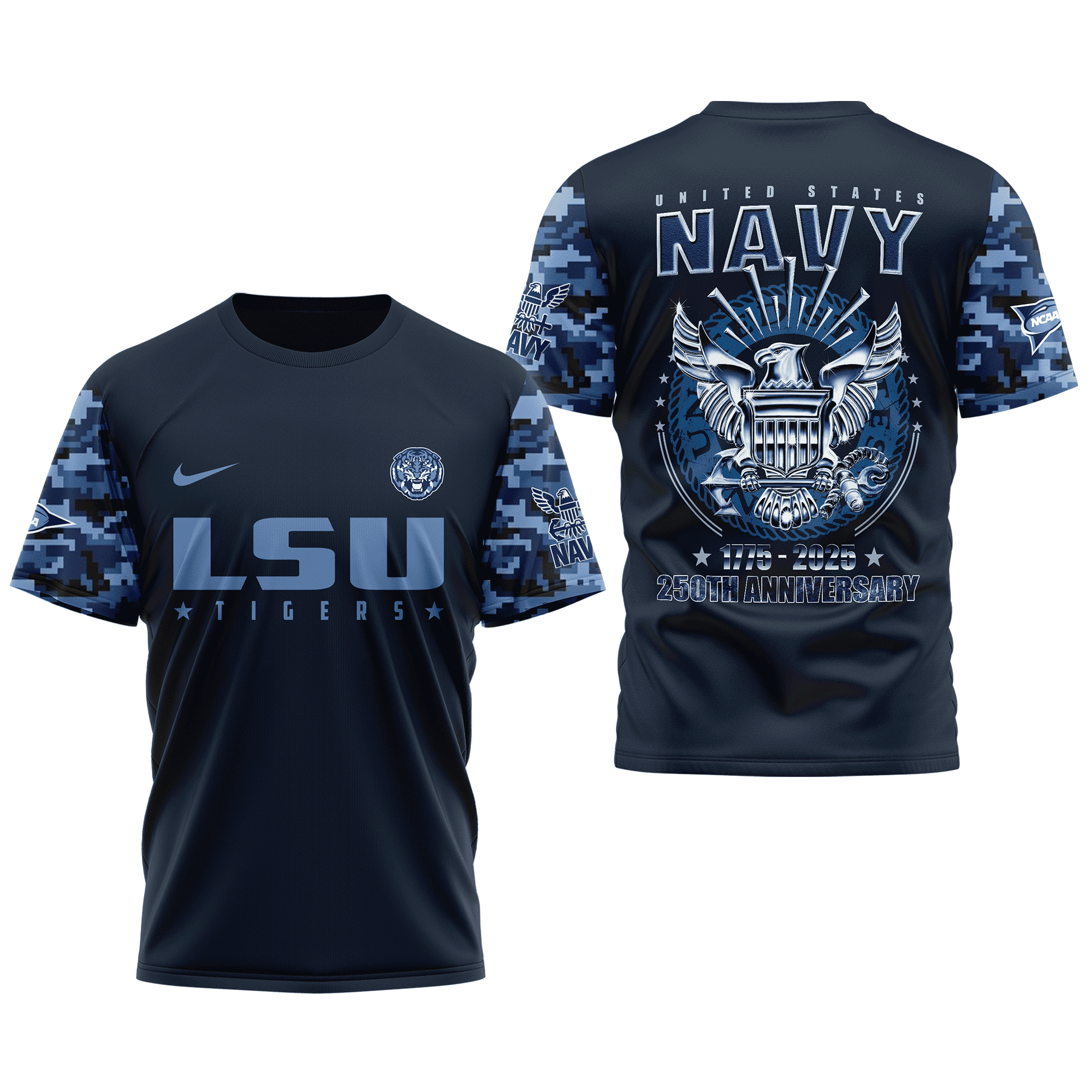 LSU Tigers Premium NCAA Navy 250 Years 3D Shirt TTH240516
