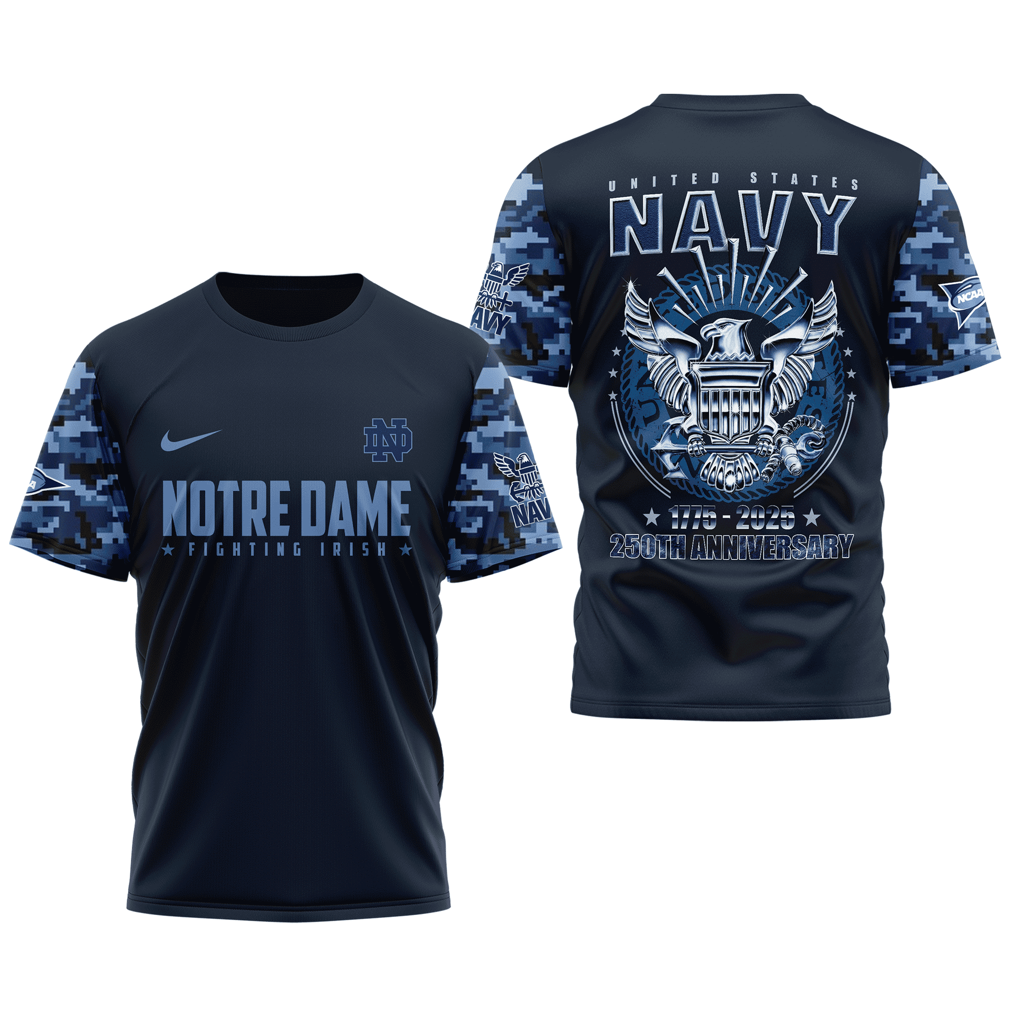 Notre Dame Fighting Irish Premium NCAA Navy 250 Years 3D Shirt TTH240516