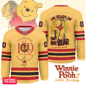 Chicago Blackhawks Premium NHL Winnie The Pooh 100th Anniversary Hockey Jersey TTH240518