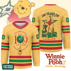 Dallas Stars Premium NHL Winnie The Pooh 100th Anniversary Hockey Jersey TTH240518