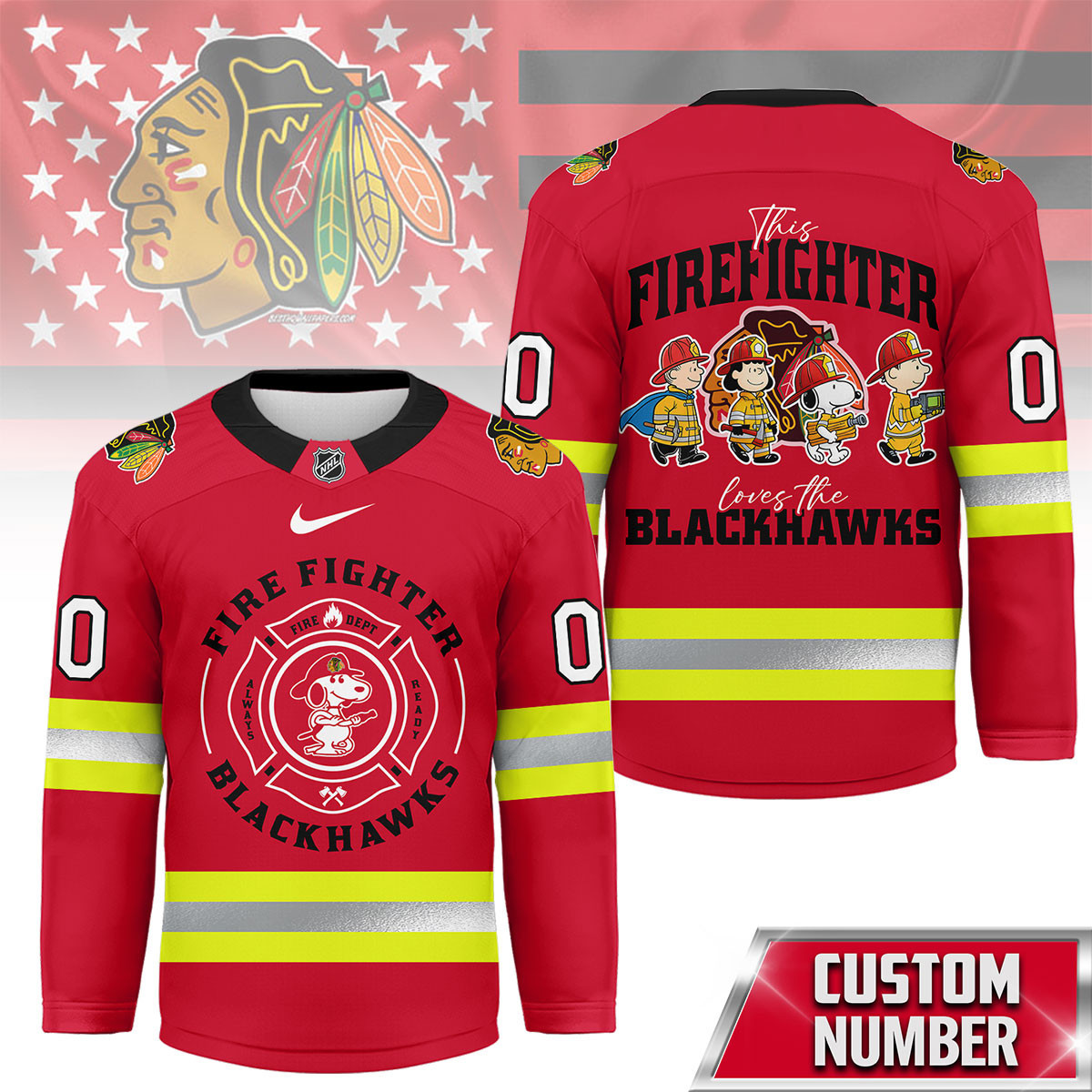 Chicago Blackhawks Premium NHL Snoopy Firefighter Hockey Jersey TTH240522 - Image 2